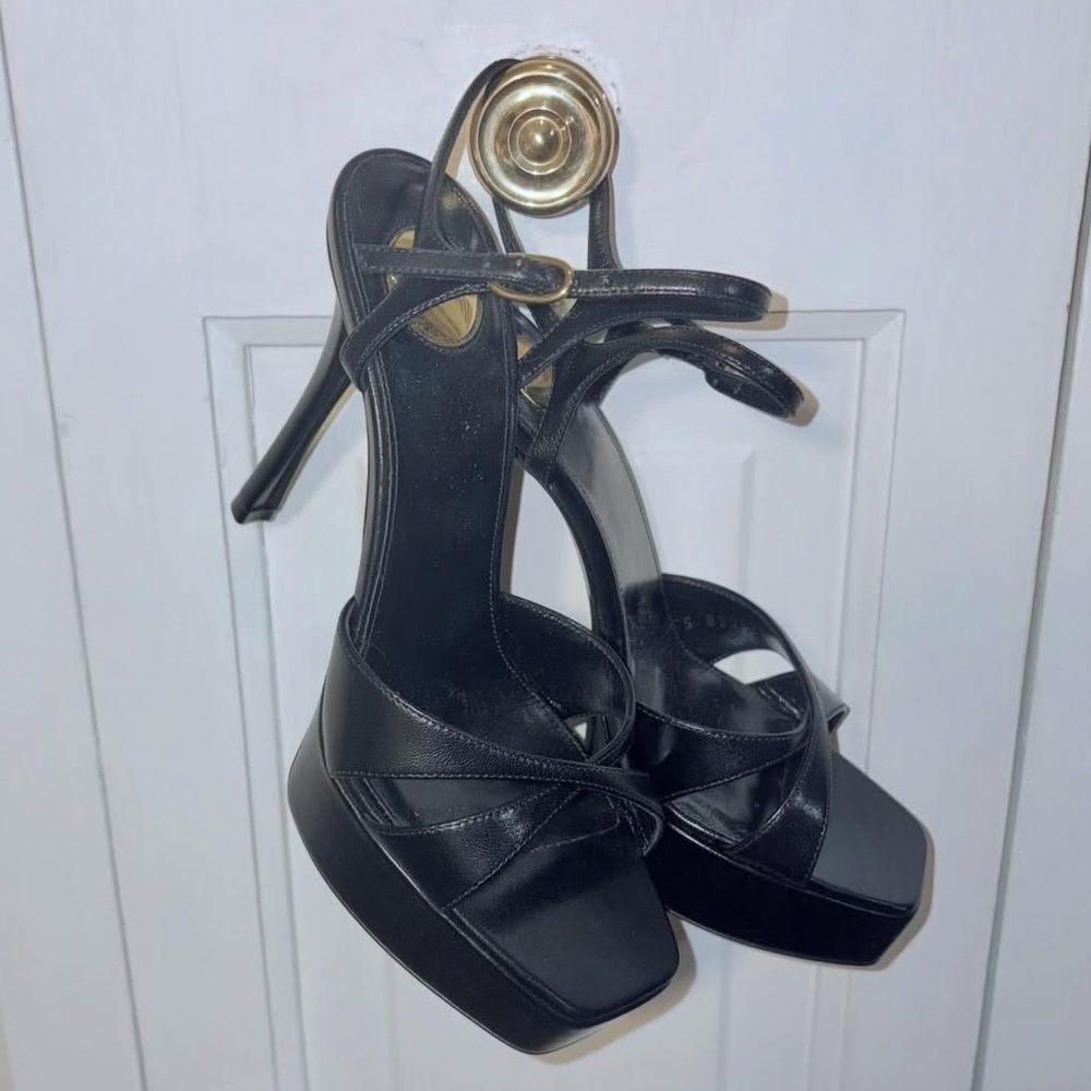 Saint Laurent Black Leather Platform Slingback Heels